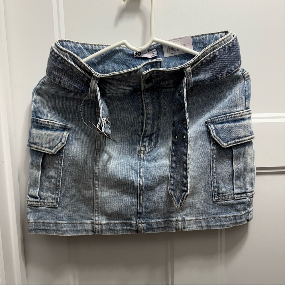 SO Light Blue Denim Mini Skirt with Pockets